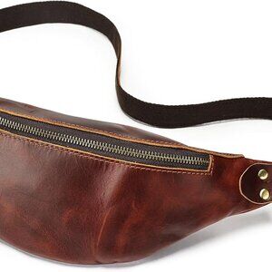 Elegant Brown Leather Fanny Pack with Adjustable Strap - Ideal Travel Accessory